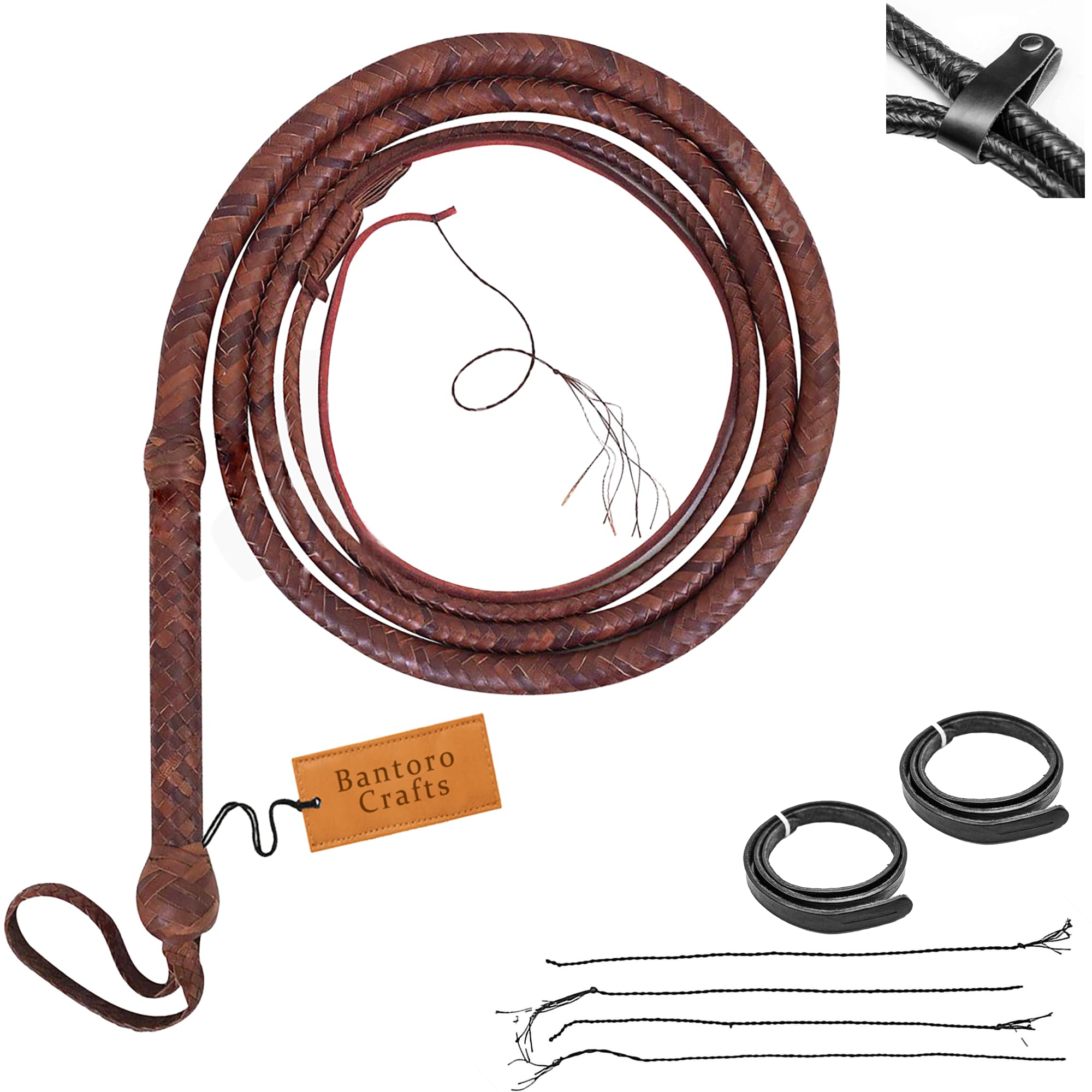 Bantoro Crafts Indiana Jones Leather Bull whip in 4 to 24 Feet